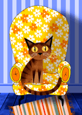Cat on Floral Chair Digital File