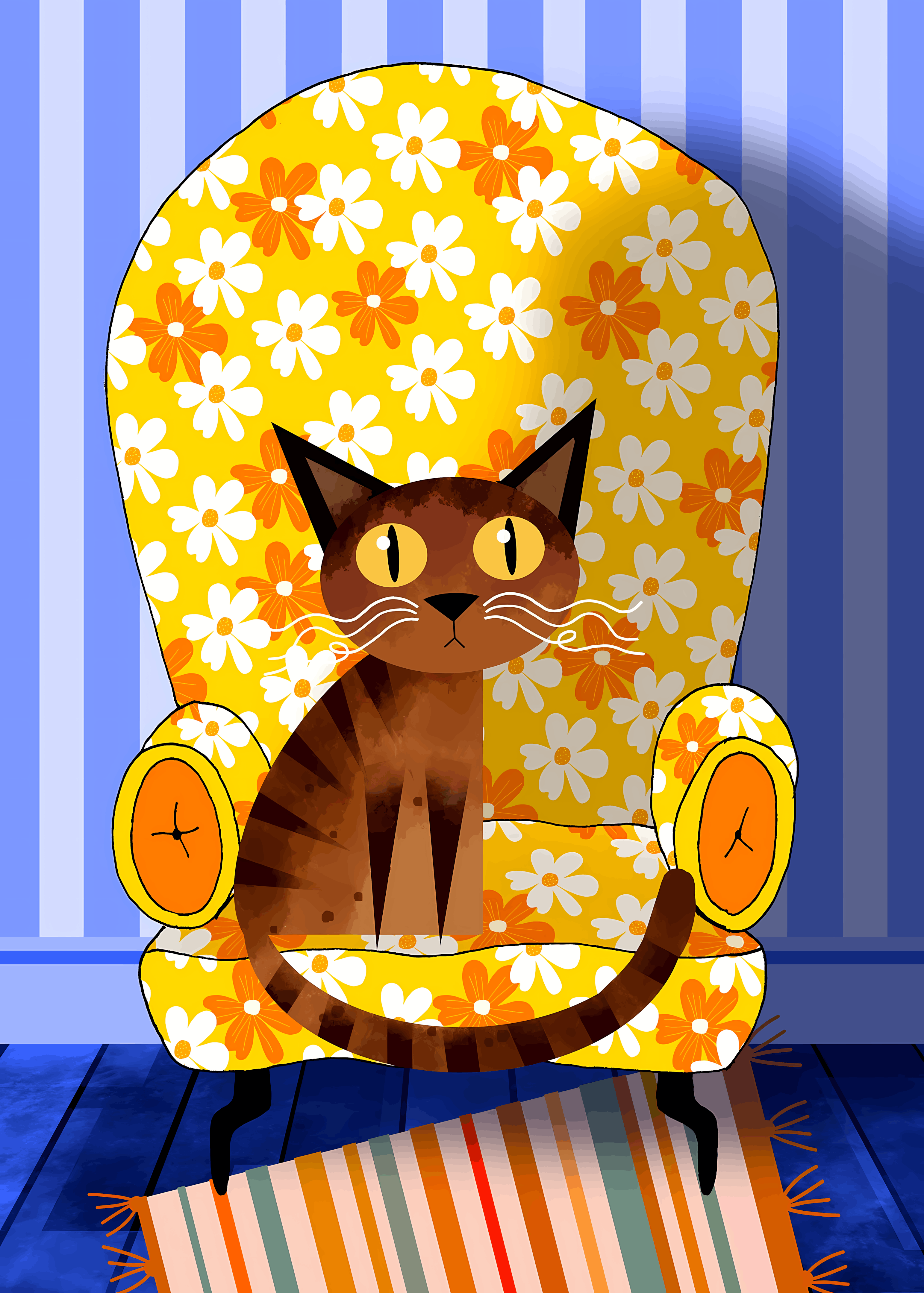 Cat on Floral Chair Digital File