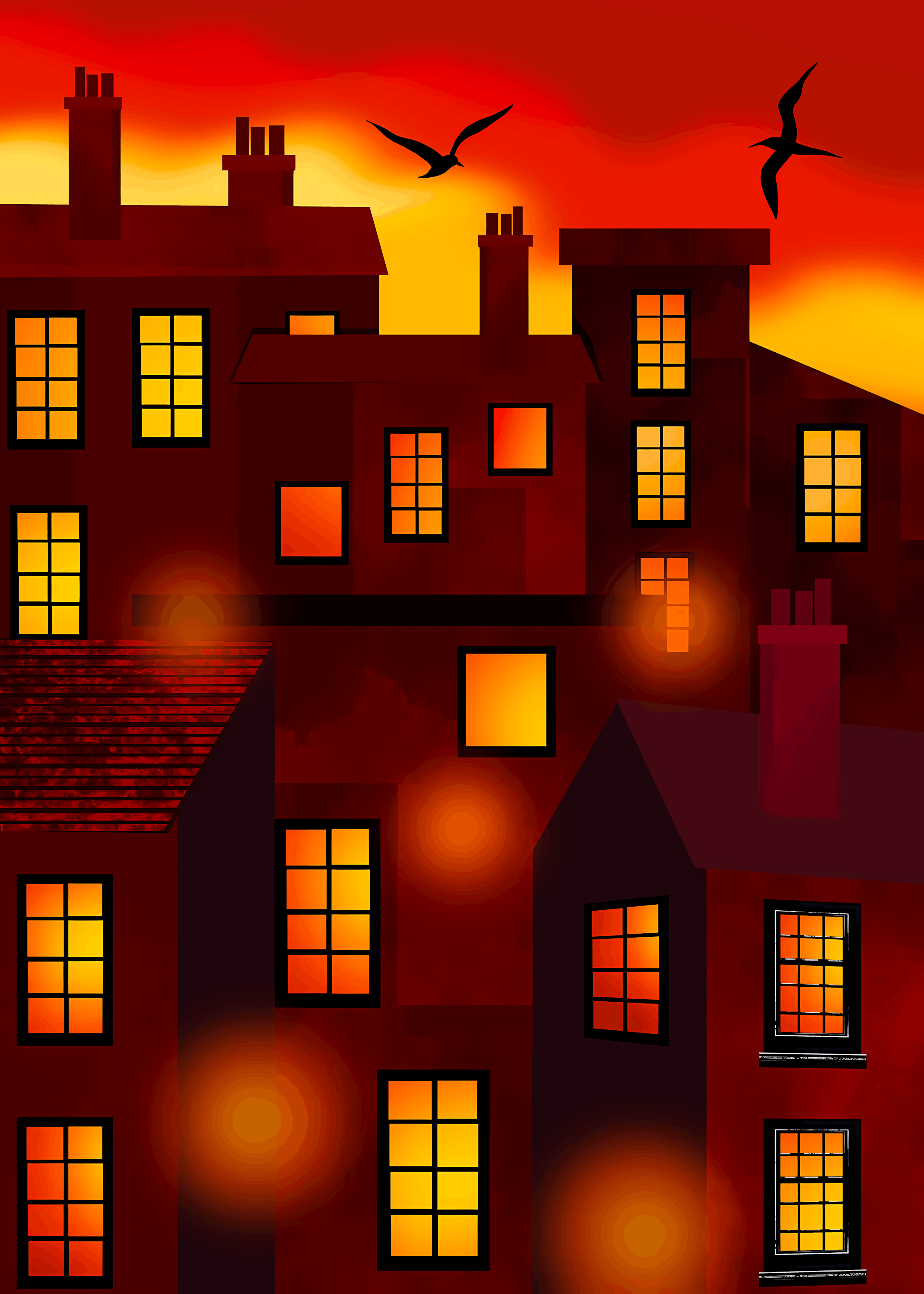 Red Sunset Cityscape Digital File