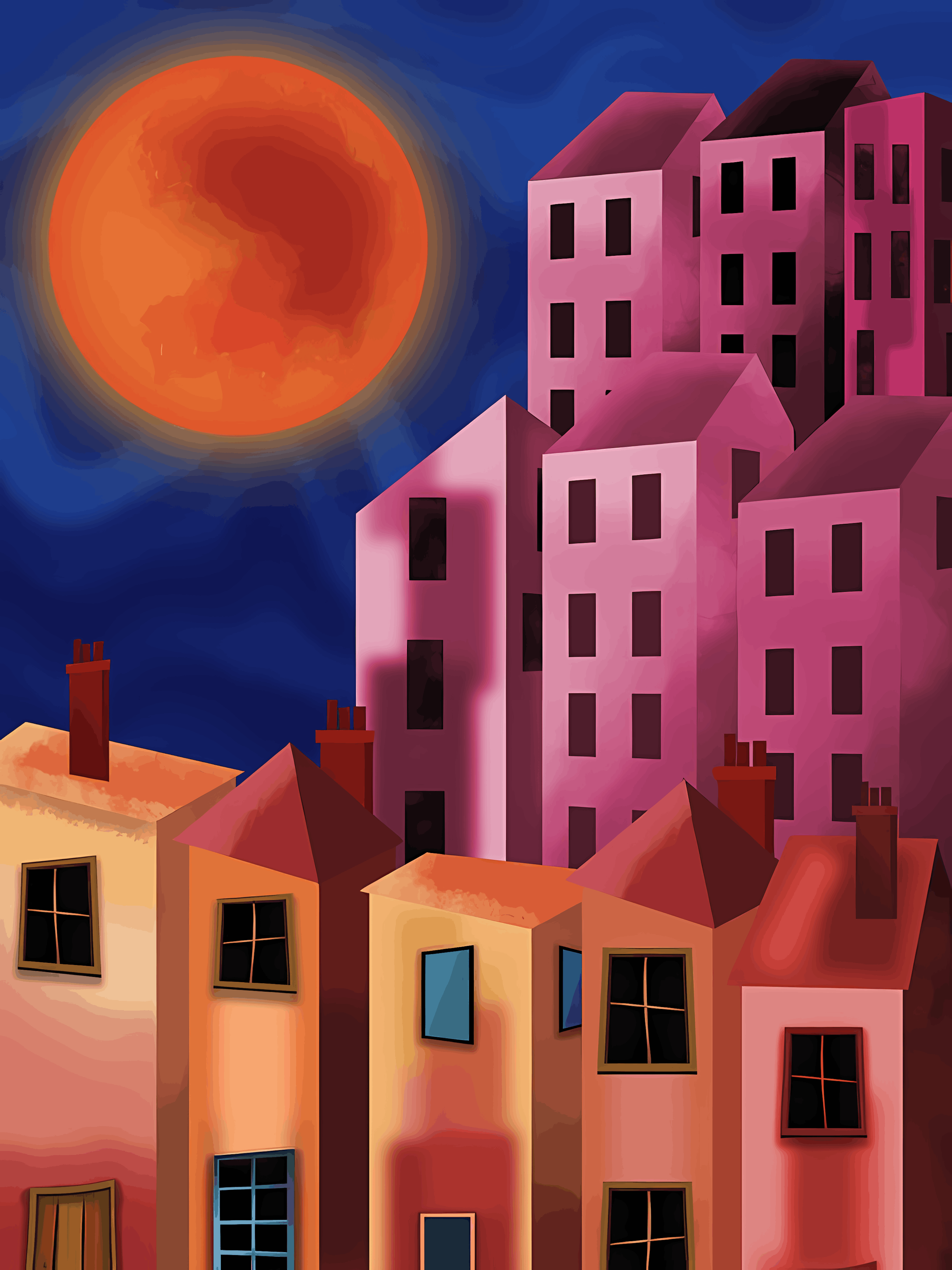 Moon Over City Houses Digital File